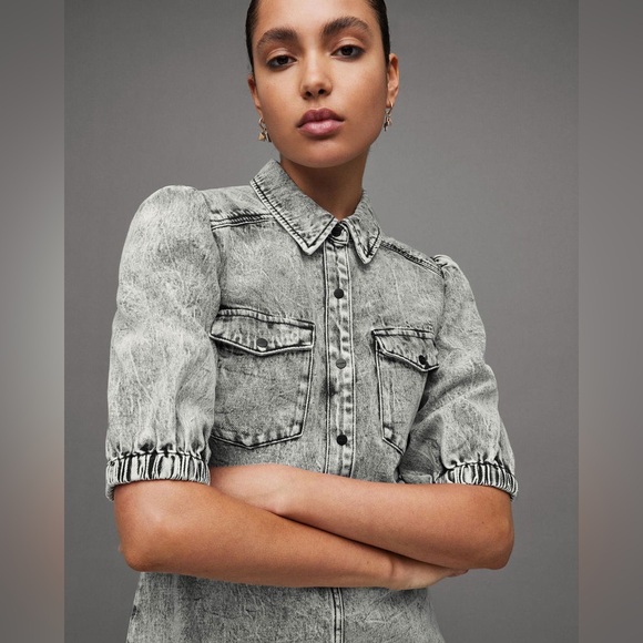 All Saints Jackie Denim Mini Dress Size 8 - Picture 4 of 12